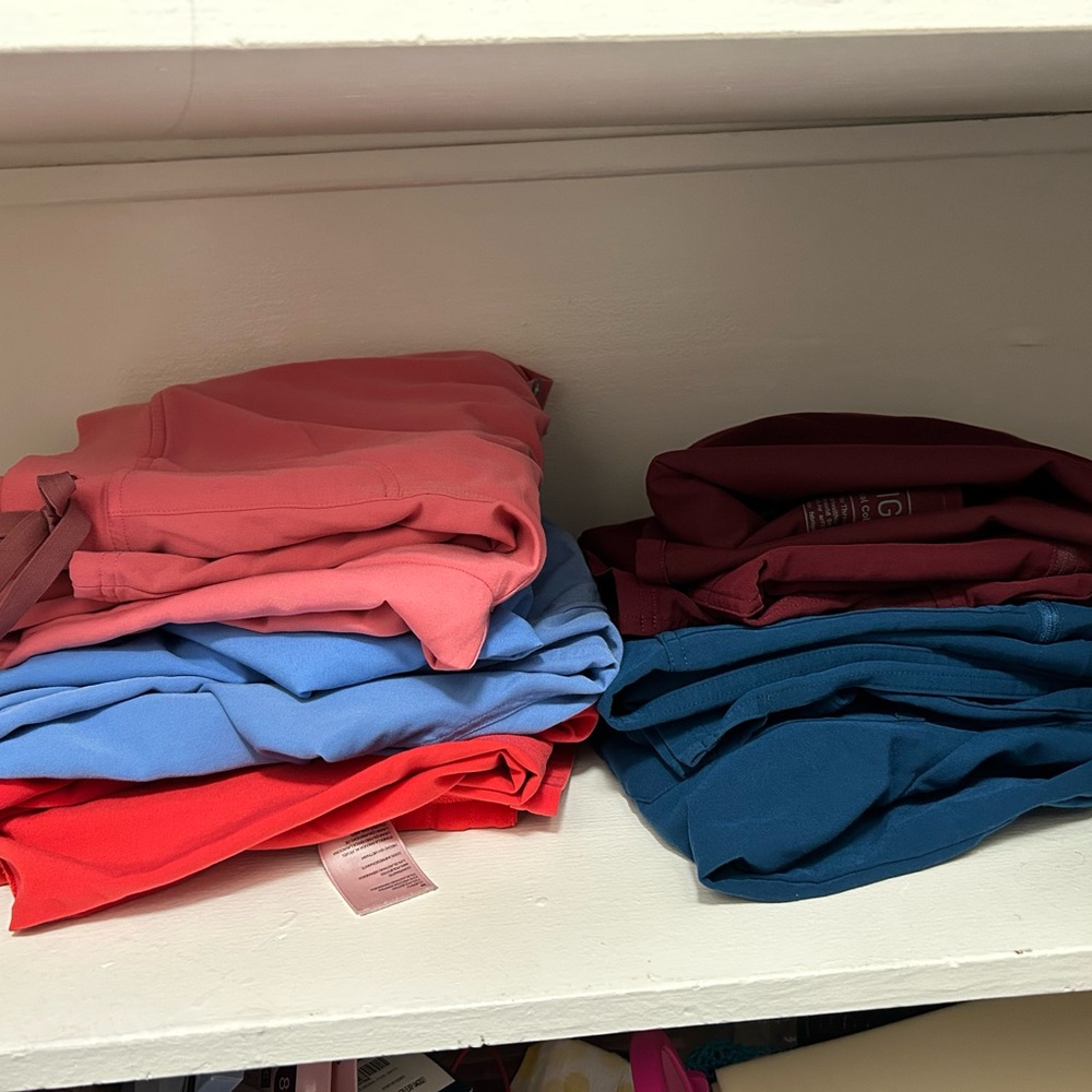 Figs Women's Scrubs in Coral, Blue, and Teal